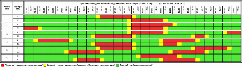 Графік відключень світла на Тернопільщині 6 січня