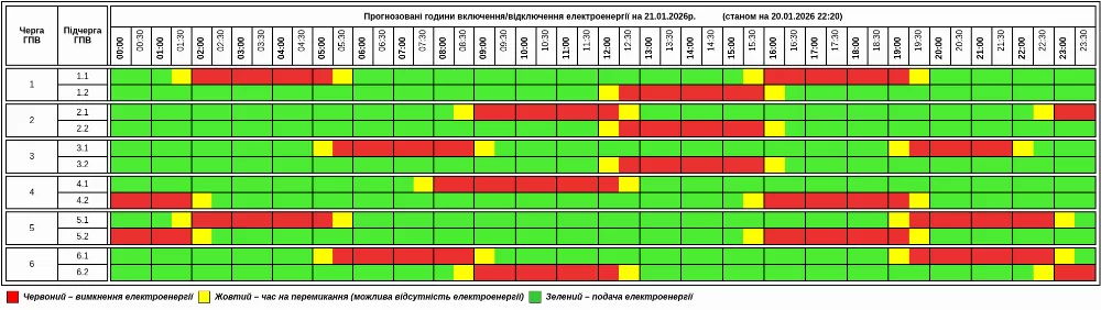 Графік відключення електрики на Тернопільщині 21 січня