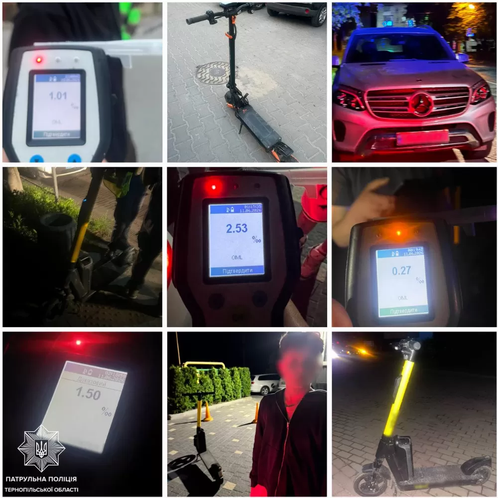 За ніч у Тернополі виявили шістьох нетверезих водіїв: більшість — на електросамокатах