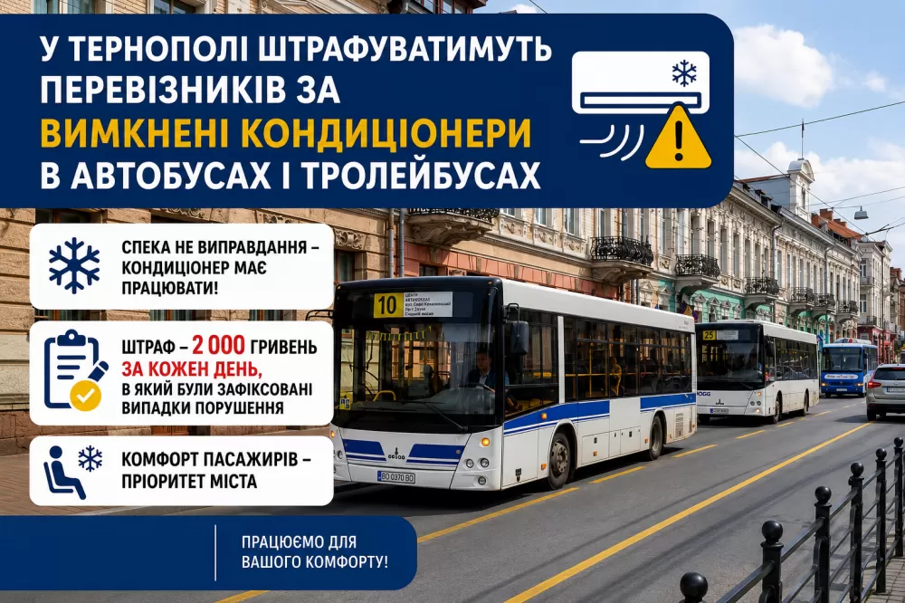 У Тернополі штрафуватимуть перевізників за вимкнені кондиціонери в автобусах і тролейбусах